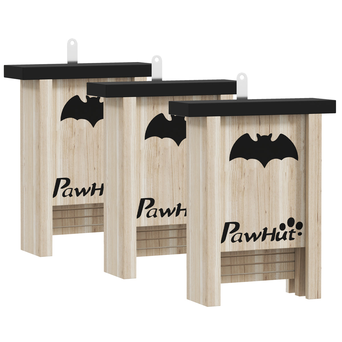 Ensemble de trois boîtes à chauve-souris nichoir chauve-souris avec un crochet18 x 6 x 22,5 cm bois naturel-0