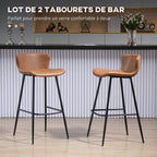 Lot de 2 tabourets de bar assise en similicuir hauteur 76 cm avec repose-pieds en acier et dossier design vintage marron-3