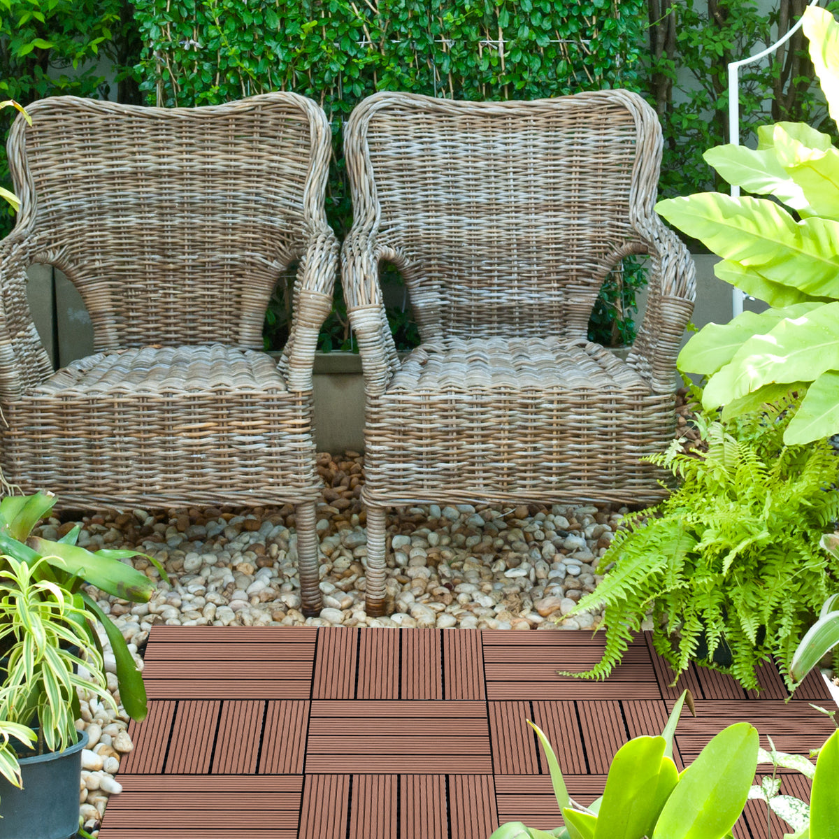 Lot de 11 dalles de jardin piscine 30 x 30 x 2,2 cm dalle clipsable pour jardin, balcon, piscine en HDPE marron clair-1