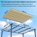 Toile de toit pour pergola tonnelle rétractable de 4 x 3 m - toile uniquement 350 x 260 cm beige-3