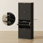 Meuble à chaussures 24 paires, armoire à chaussures avec 4 tiroirs rabattables, étagères réglables, 60x23,5x153cm, noir-2