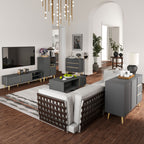 Buffet bas meuble de rangement sur pieds style scandinave 2 portes 3 tiroirs 120 x 40 x 80 cm gris anthracite-8