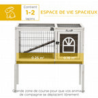 Clapier à lapins cage lapin intérieur, avec bac amovible, 2 portes verrouillables, échelle, 90 x 53 x 87 cm, café-3