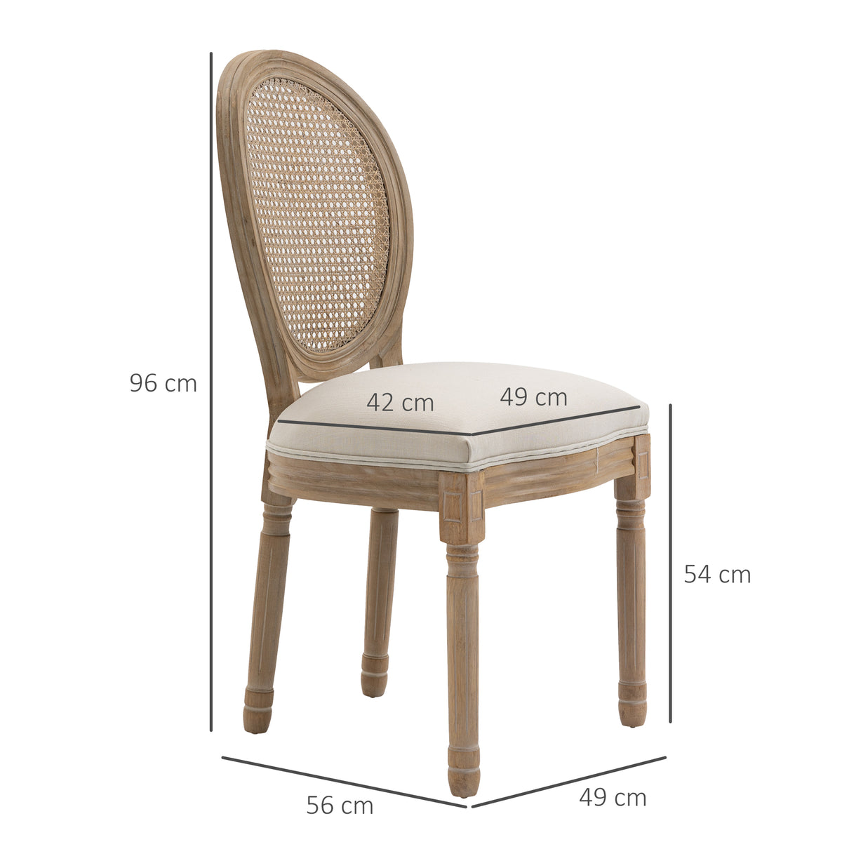 Lot de 2 chaises de Salle à Manger - Chaise de Salon médaillon Style Louis XVI - Bois Massif sculpté, patiné - Dossier cannage - Aspect Lin Crème-2