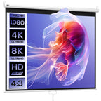 Écran de Projection 120" 4:3 HD 4K, Boîtier en Métal, Écran Hauteur Réglable Manuellement, 244x183cm, Blanc-0