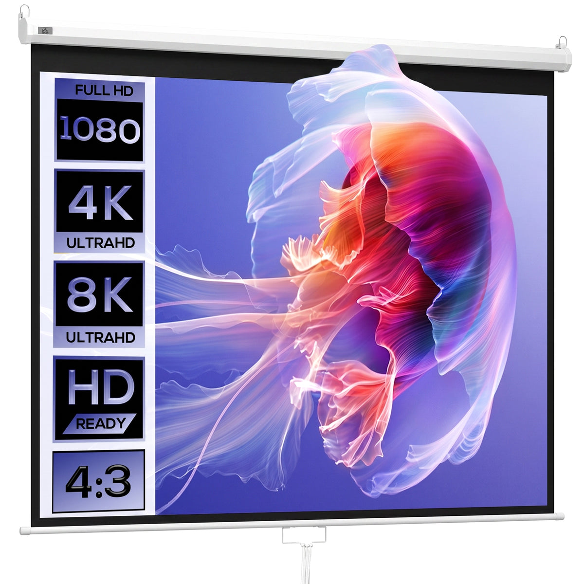 Écran de Projection 120" 4:3 HD 4K, Boîtier en Métal, Écran Hauteur Réglable Manuellement, 244x183cm, Blanc-0