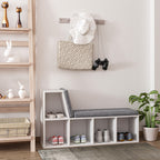 Bibliothèque banc 2 en 1 avec 5 compartiments de rangement et 2 coussins 108 x 30 x 60 cm blanc gris-9