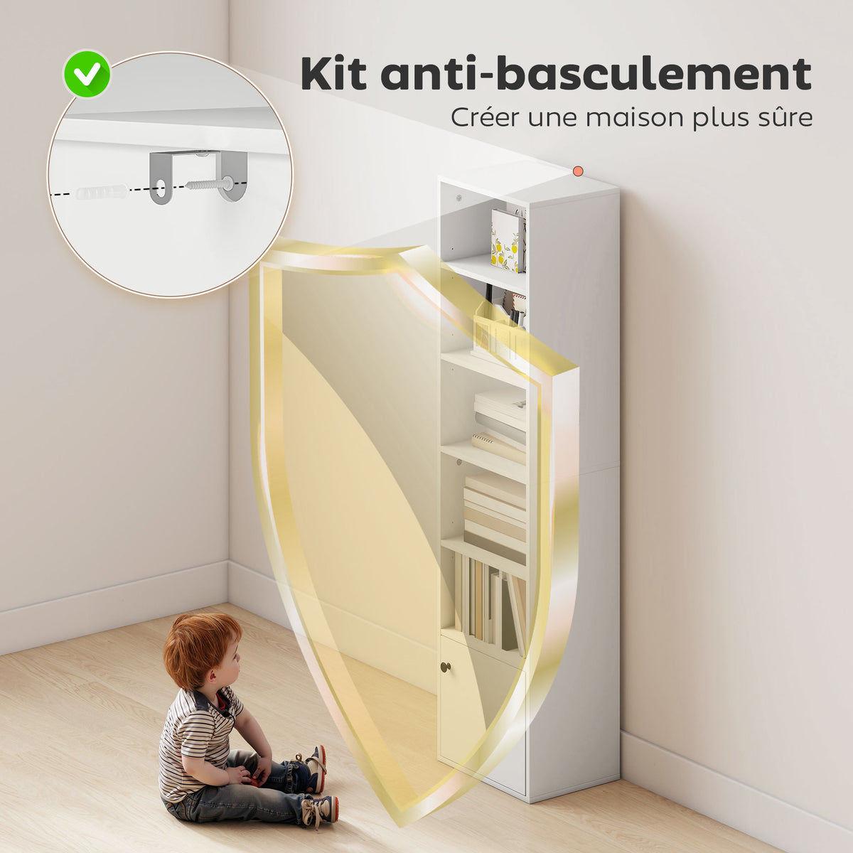 Bibliothèque meuble de rangement 6 niveaux avec 3 étagères réglables et placard, style moderne 40 x 30 x 156 cm blanc-5