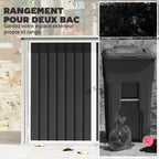 Cache Poubelle Double Abri de Jardin 2 Poubelles de 240L Couvercle Lié par Chaînes Vérins à Gaz 179,5x108x129,5cm Gris-3