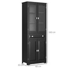 Buffet haut armoire de cuisine 4 portes dont 2 portes vitrées et 1 tiroir hauteur 160 cm avec étagères en bois noir-2