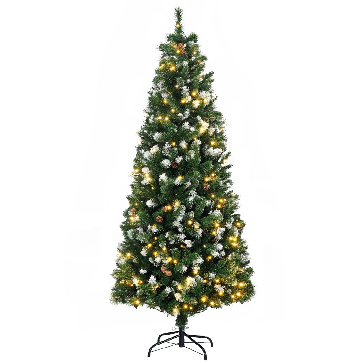 Sapin de Noël artificiel lumineux 703 branches 250 LED 30 pommes de pin support pied pliable hauteur 180 cm Ø 80 vert-0