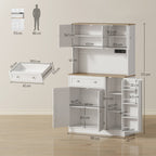 Buffet haut cuisine, armoire de cuisine, station de charge, 6 portes, plan de travail, porte-épices, 100x40x173cm, blanc-2