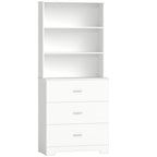 Bibliothèque à 6 niveaux, meuble de rangement avec 3 tiroirs et 3 étagères ouvertes, 79 x 39,5 x 182,2 cm, blanc-0