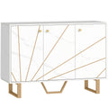 Meuble de rangement buffet salon avec 2 placards 3 portes et étagère réglable, pieds en métal, aspect marbre blanc-0