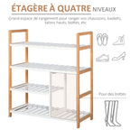 Etagère à Chaussures - étagère de Rangement - Meuble Chaussures 4 Niveaux Bois de pin étagères à Lattes MDF Blanc-3