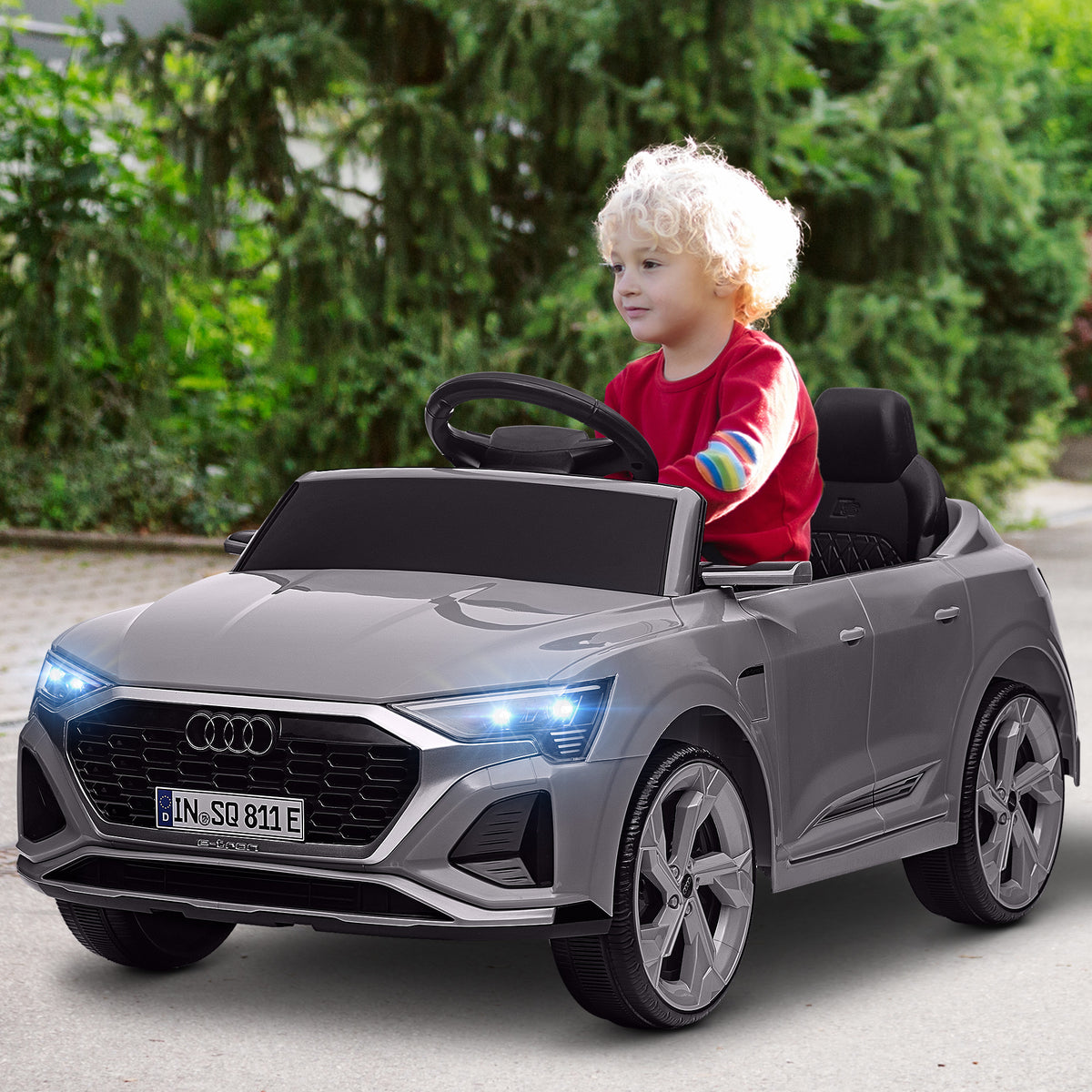 Voiture électrique pour enfants Licence Audi Q8 e-tron Sportback 12V télécommande, phares, musique, klaxon, 3-4 ans Gris-1