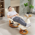 Fauteuil de relaxation inclinable avec repose-pied, pivotant, cadre en bois , revêtement synthétique crème-8
