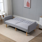Canapé Convertible 2 Places Design scandinave Dossier inclinable 3 Positions Pieds Bois Tissu Aspect Lin Gris-6