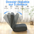 Fauteuil de sol pliable pivotant à 360°, chaise de sol rembourré avec dossier réglable en 5 positions, 58x107x79cm, gris-3