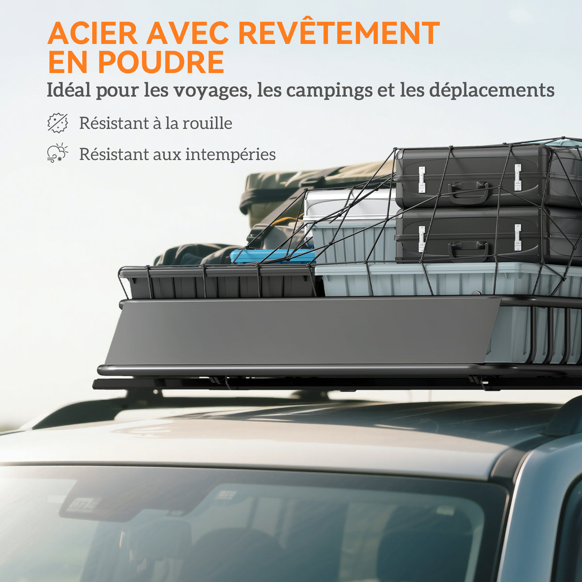 Porte-bagage pour voiture universel, galerie de toit pour voiture en acier charge 90,7 kg 110,5 x 99,5 x 18,5 cm, noir-4
