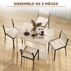Ensemble table à manger 5 pièces avec 4 chaises lateau MDF coloris bois de chêne châssis métal noir-4