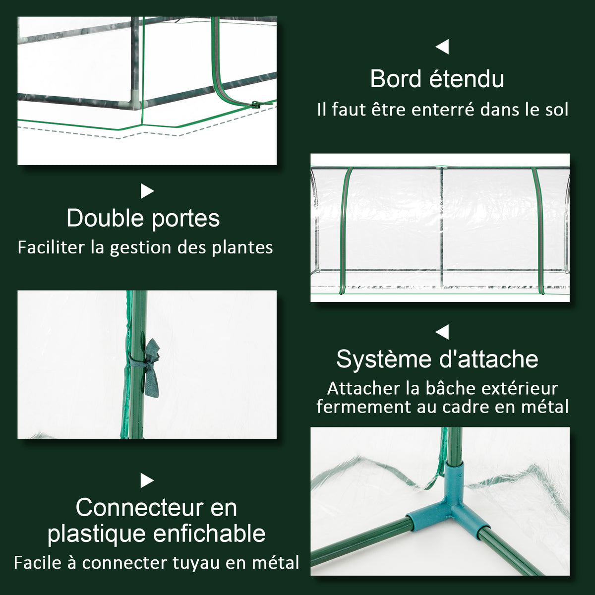 Serre de Jardin Tunnel mini serre tunnel serre à tomates 2L x 1l x 0,8H m Grande Porte zippée bâche Plastique Transparent métal époxy Vert-4