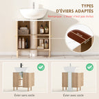Meuble sous lavabo meuble de salle de bain sous vasque étagère réglable plan de toilette effet marbre 60x30x63cm chêne-3