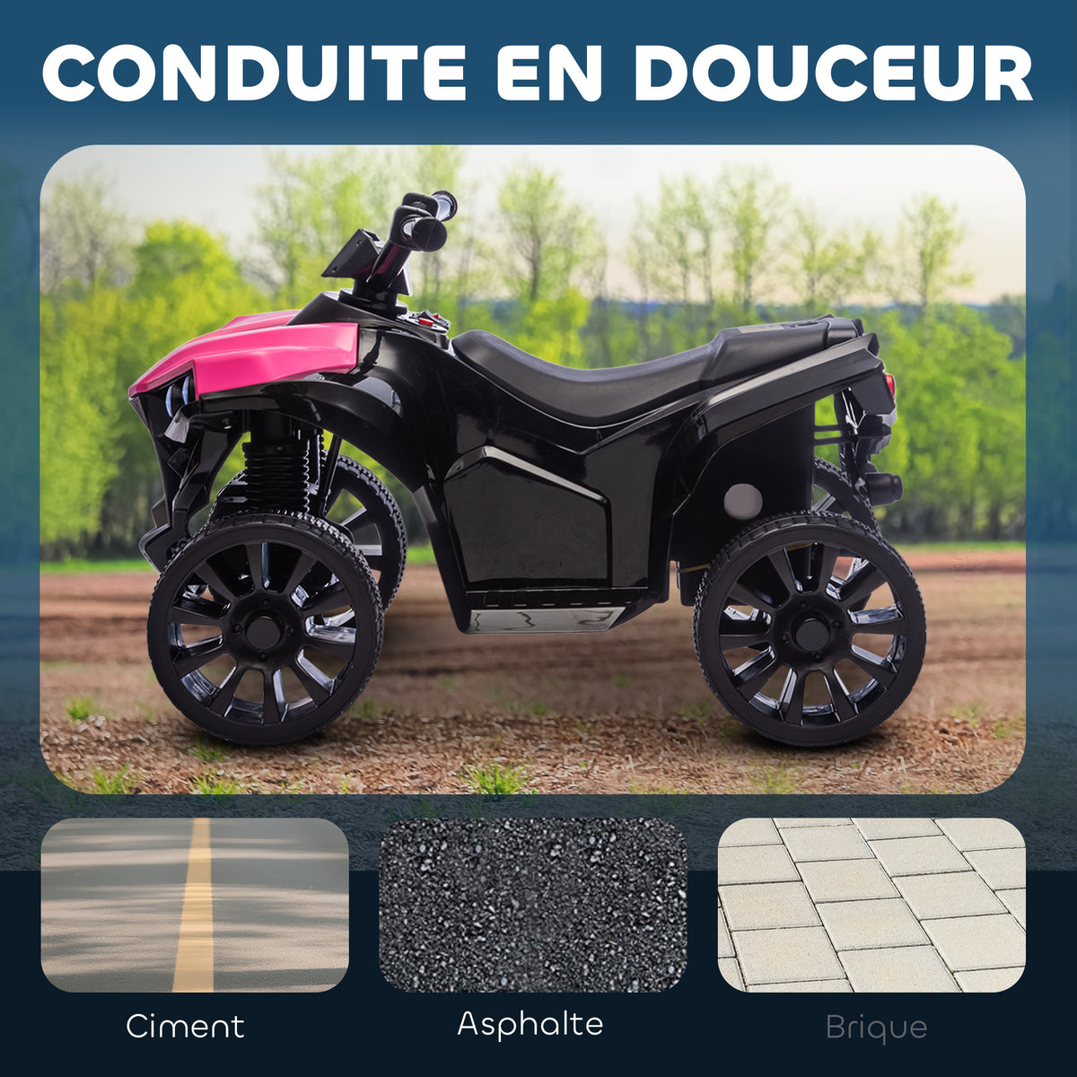 Quad électrique enfant 6V, voiture électrique enfants ATV, musique et phares LED, pour 18 à 56 mois, 70 x 42 x 45 cm, rose-4