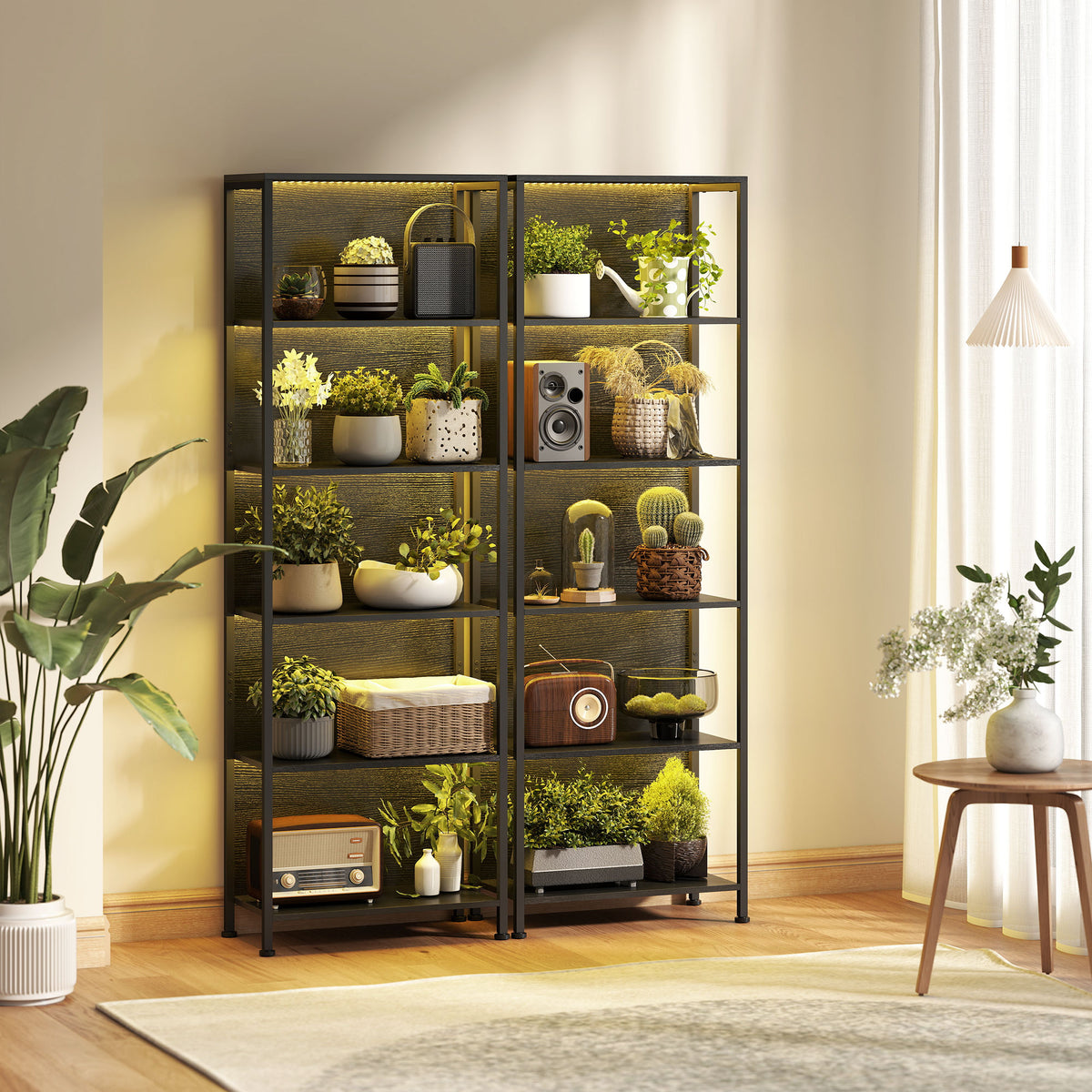 Bibliothèque étagère de rangement à 5 niveaux avec éclairage LED 7 couleurs, structure en acier, 60 x 30 x 179 cm, noir-8