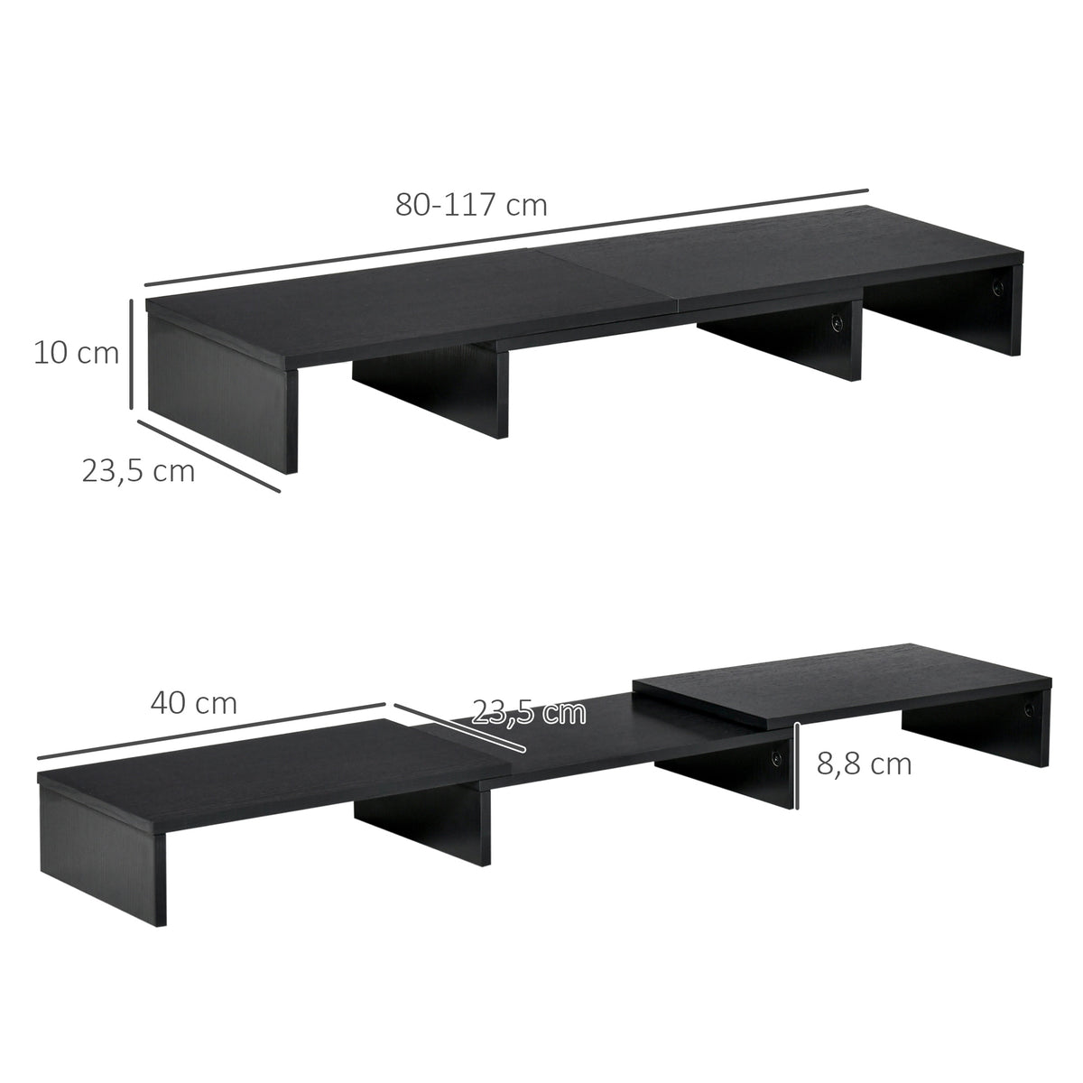 Rehausseur écran PC extensible, longueur réglable de 80-117 cm, pour ordinateur portable, ordinateur, PC, noir-2