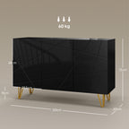Buffet Salon, Meuble de Rangement à Haut Brillance, 3 Portes à Fermeture Douce et Étagères Réglables, 120x40x75cm, Noir-2