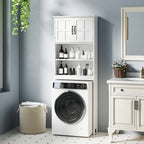 Meuble WC dessus de toilette armoire de rangement de salle de bain avec niches placard à double porte étagère réglable-8