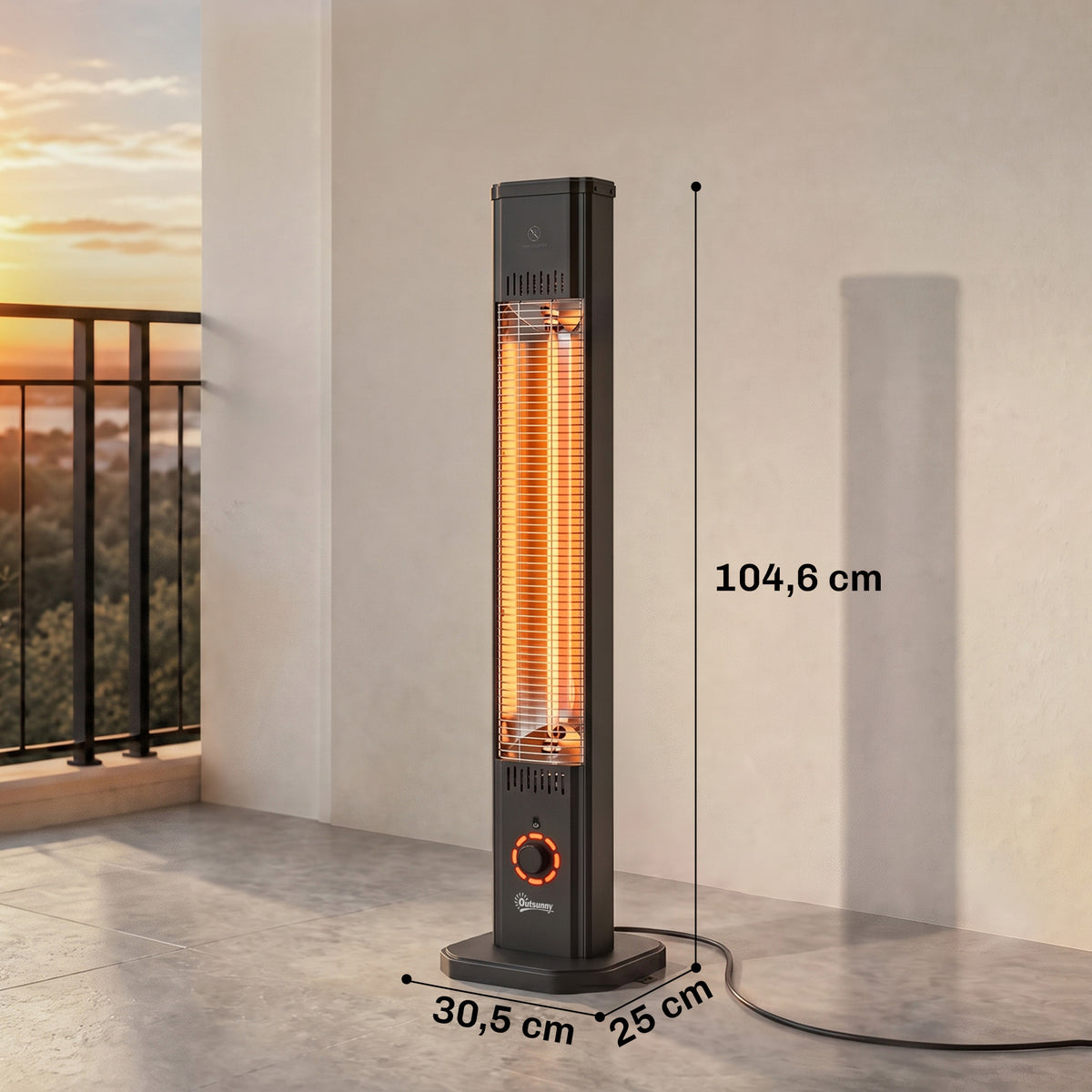 Radiateur Infrarouge sur Pied ou Mural 2000 W, IP65, Télécommande, 8 Niveaux, Minuterie, Housse, 30,5x25x104,6cm, Noir-2