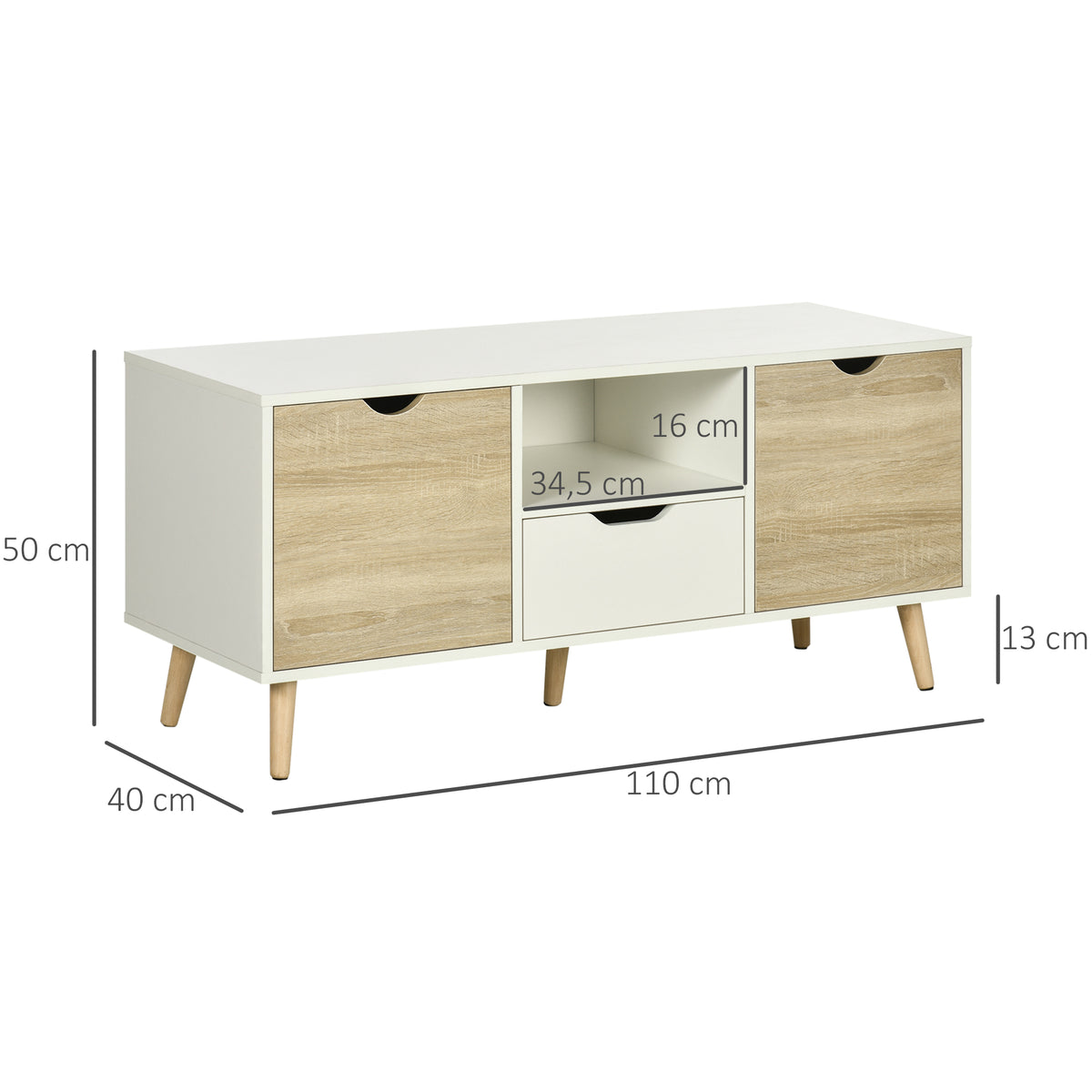 Meuble TV Banc TV Buffet bas Meuble de rangement sur pied avec 2 placards en Bois pour Chambre Salon 110 x 40 x-2