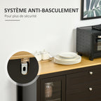 Buffet meuble de rangement 1 placard double porte 2 placards à porte vitrée 2 tiroirs étagère réglable 120x40x90cm noir-6