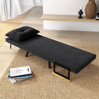 Fauteuil convertible 4 en 1 lit 1 place dossier 5 positions, accoudoirs en bois et coussin, tissu effet velours, noir-7