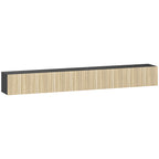 Meuble TV suspendu 140cm, meuble télé pour téléviseur 72 pouces, 2 portes rabattables, 140x25x22cm, bois naturel et noir-0