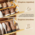 Meuble à chaussures 14 paires, armoire à chaussures 2 tiroirs rabattables, étagères réglables, 69x29x83cm, bois naturel-5