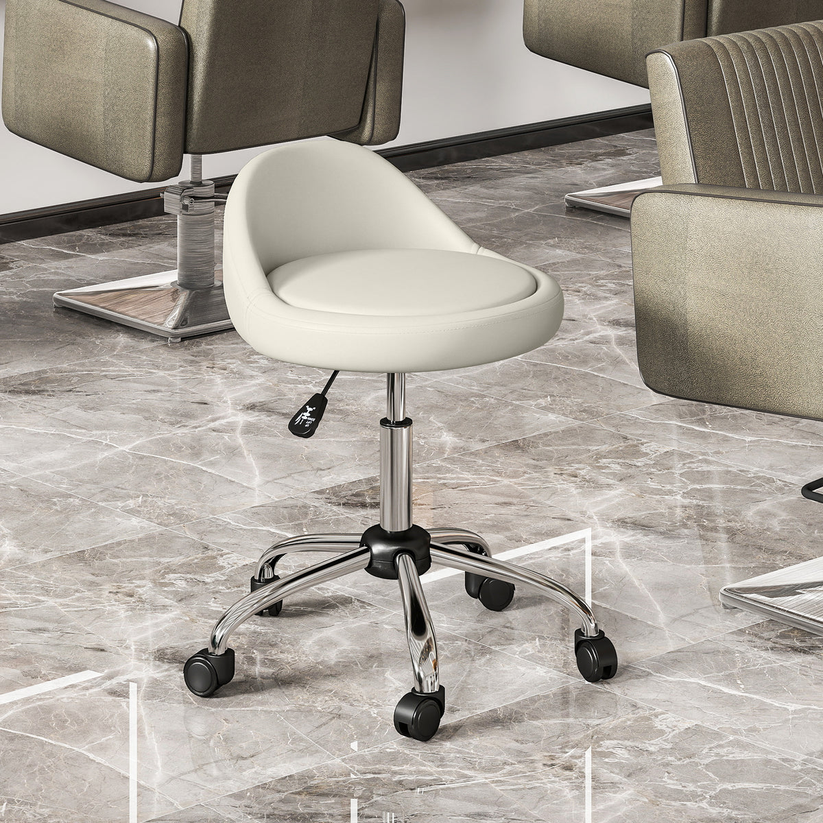 Tabouret à roulettes tabouret de travail pivotant 360° hauteur réglable 53-73 cm revêtement synthétique blanc-1