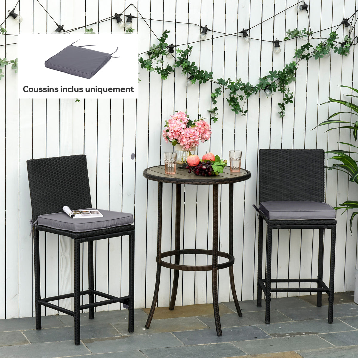 Lot de 2 Coussins de chaise de jardin Coussin chaise extérieur Coussins d'assise déhoussables Rembourrage 5 cm Tissu Polyester dim. 45L x 45l cm Gris foncé-1
