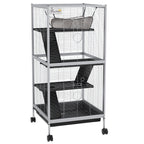 Cage pour Petits Animaux Portable à 4 Niveaux avec Roulettes, 2 Portes, 3 Rampes, Hamac et Plateau Amovible-0