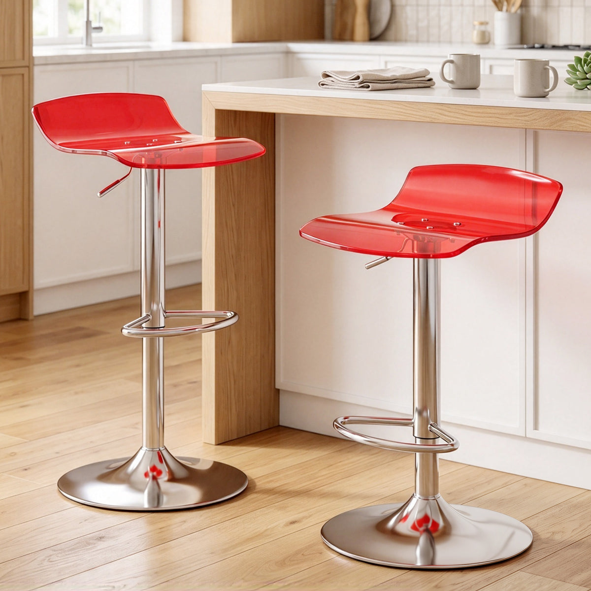 Lot de 2 tabourets de bar design contemporain pivotant 360° hauteur réglable avec repose-pieds 39x39x67-87cm rouge-1