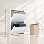 Meuble Poubelle de Tri Sélectif 60 L (4 x 15 L), 4 Compartiments, Fermeture Amortie, Seaux Intérieurs Amovibles, Blanc-2