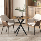 Table à Manger Ronde pour 2 Personnes avec Plateau Aspect Bois et Piètement Croisé en Acier, Brun Rustique-9