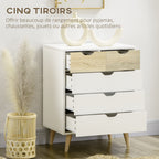 Commode 5 tiroirs meuble de rangement 4 pieds biseautés - bois, 60 x 40 x 77,5 cm, blanc-4