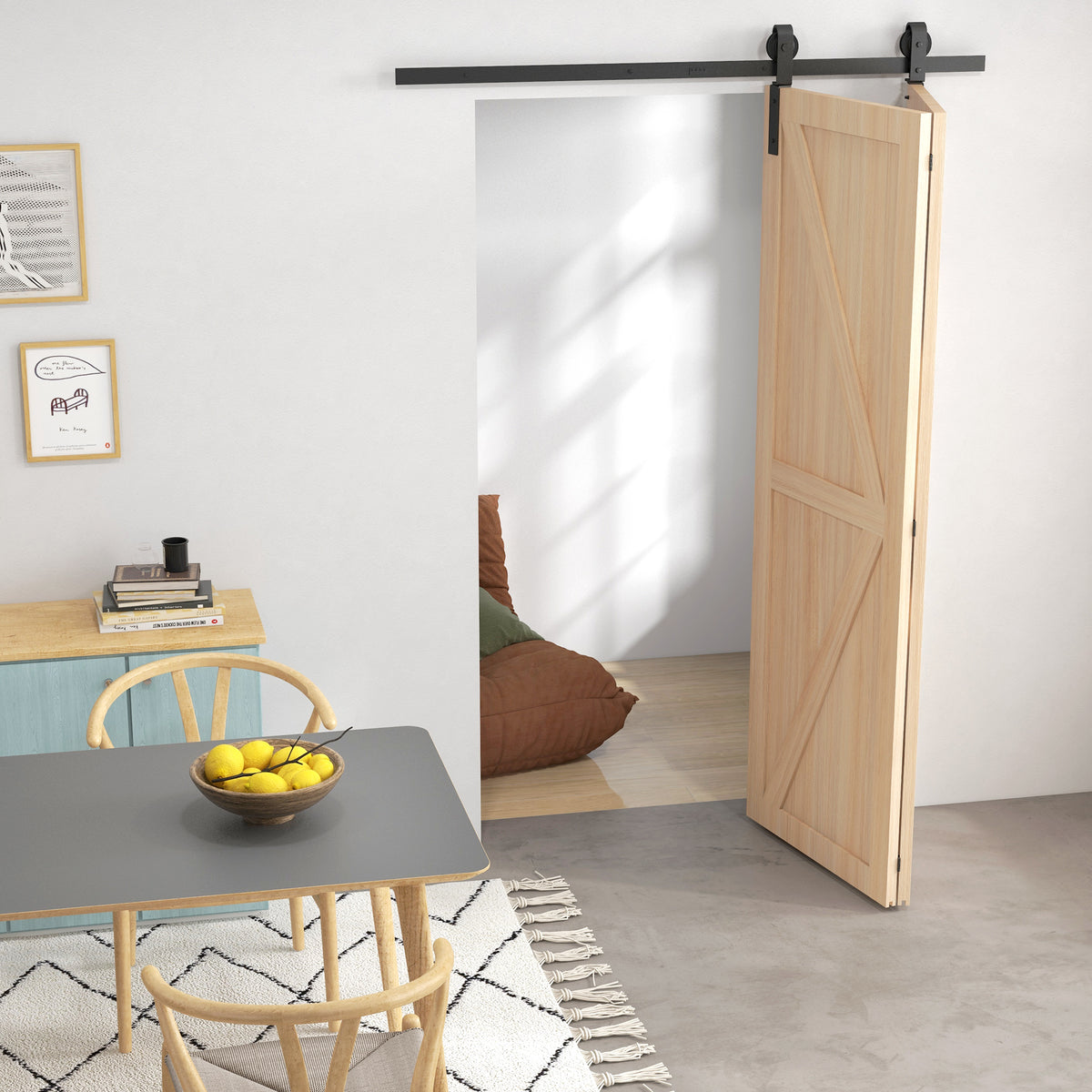 152,5 CM Quincaillerie de porte coulissante pliante kit de rails de porte de grange coulissante en acier pour 2 portes-6