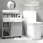 Meuble de rangement toilette salle de bain avec rangement papier toilette sur roulettes - 52 x 17 x 67 cm blanc-3