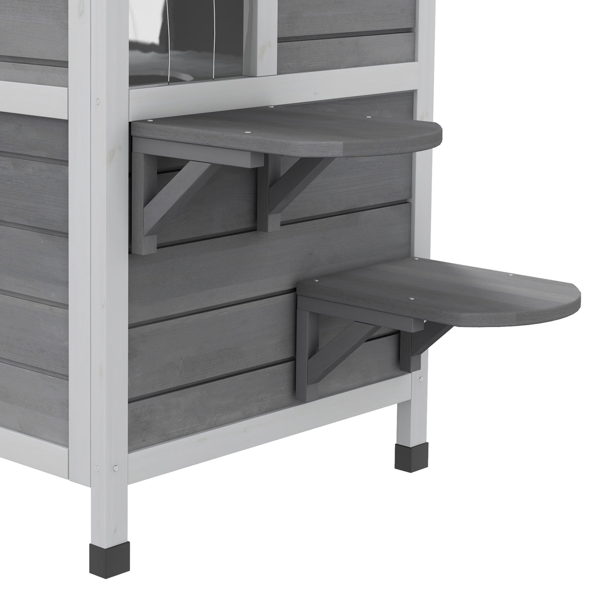 Maison Extérieur pour Chat Abri Extérieur en Bois pour Chats Errants 2 Étages Toit Ouvrant Bitumé 99,5x76x91cm Gris-8