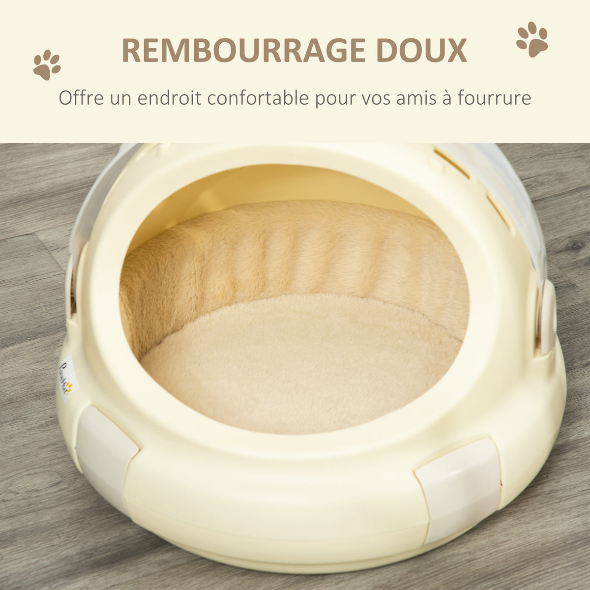 Caisse de transport niche pour chat maison pour chat portable panier lavable coussin amovible beige-3