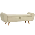 Banc de rangement 73 L, coffre de rangement rembourré en velours côtelé avec accoudoirs et pieds en bois d'hévéa, beige-0